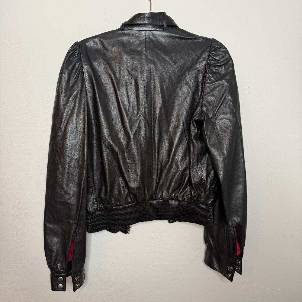 Gucci Black Leather Bomber Jacket Pink Bow Front Size 40 (4 US) - Picture 3 of 15